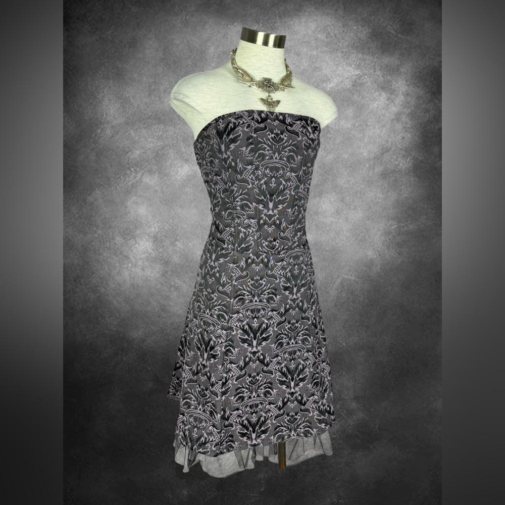 Tripp NYC Corset Gothic Brocade Lavender Strapless Tulle Dress
